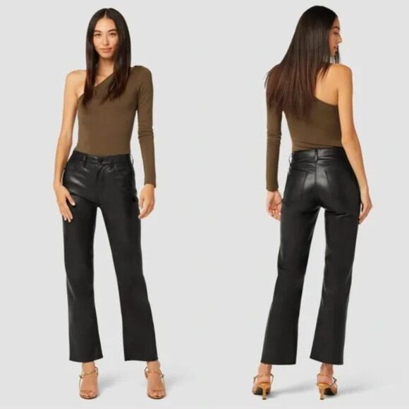 New Hudson Jeans Remi Faux Leather High Rise Straight Leg Pants in Black Size 32 - Picture 4 of 15